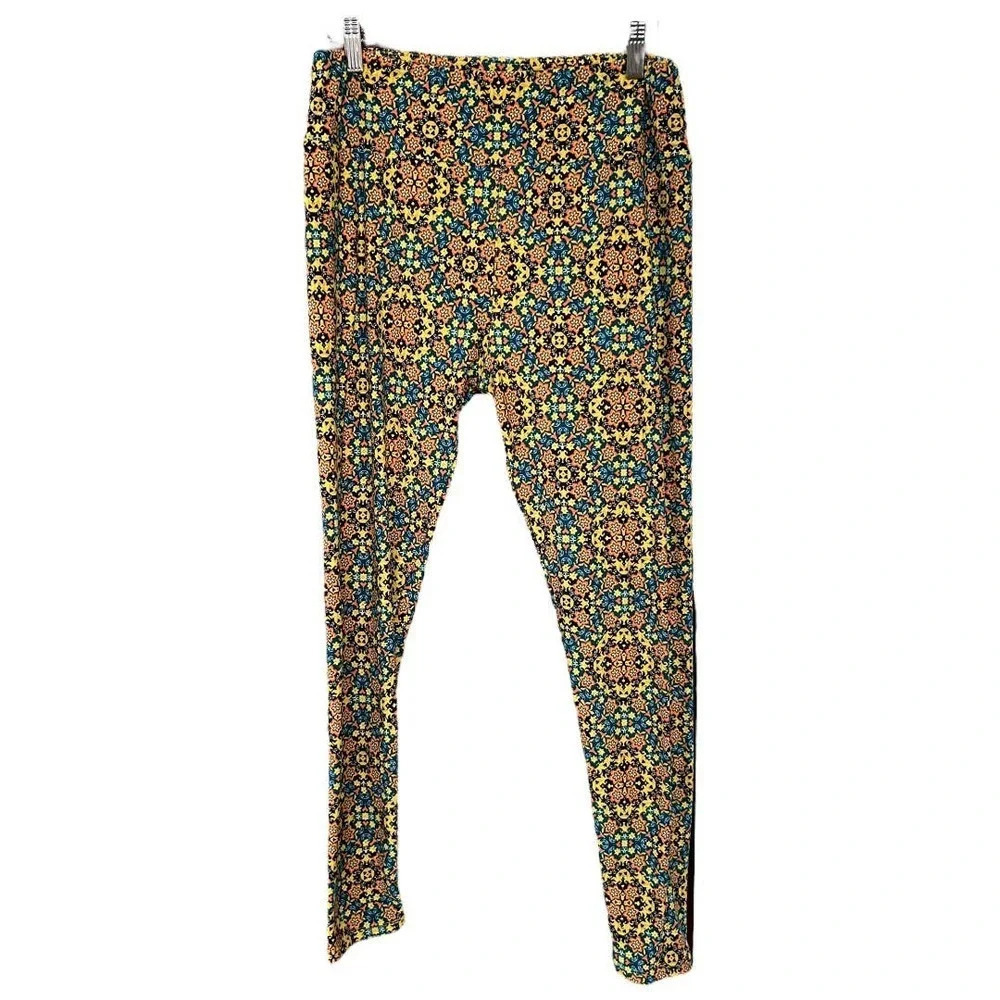 LulaRoe Women's Tall and Curvy Yellow & Blue Sunflower Pattern Legging One Size